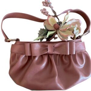 Mauve Pink Whimsycore Vintage Look Pleated Design with Bow Small Bag Purse